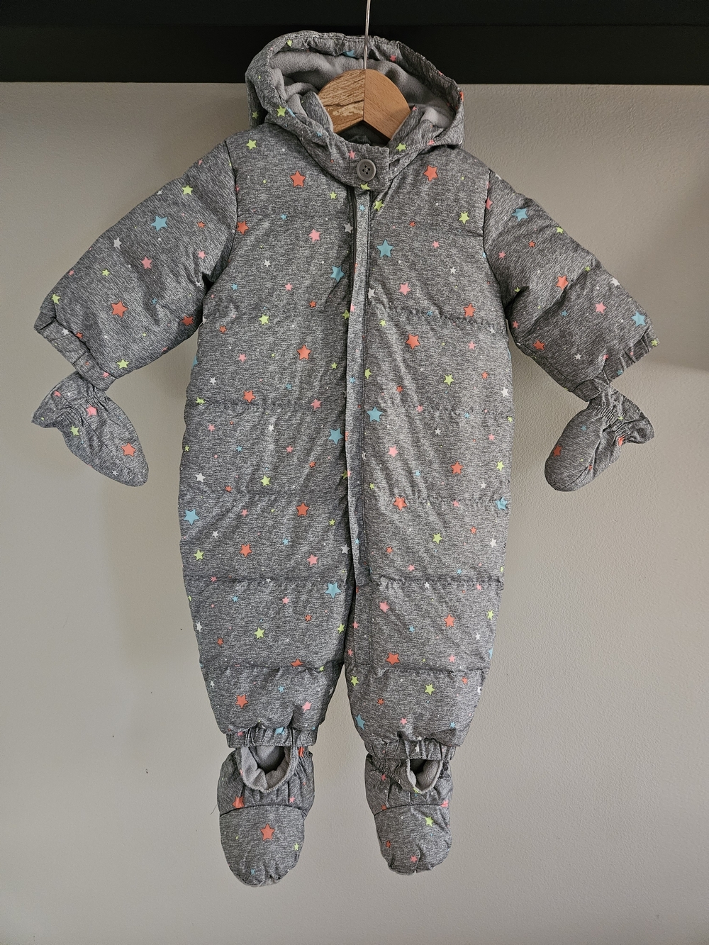 LIKE NEW - Down Fill Hooded Puffer Snowsuit Bunting -  6-12M